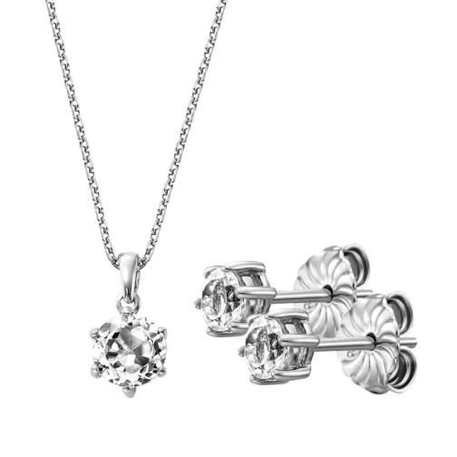 BELORO Set Necklace And Earring White Topaz  Silver Clou d'oreille