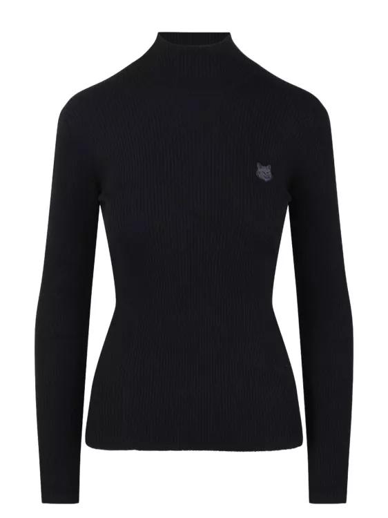 Maison Kitsune - Bold Fox Head Patch Fine Ribbed Turtleneck - Größe S - black