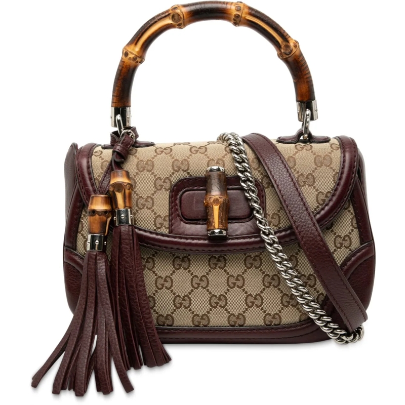 Gucci Schultertasche Medium GG Canvas New Bamboo Top Handle Bag braun