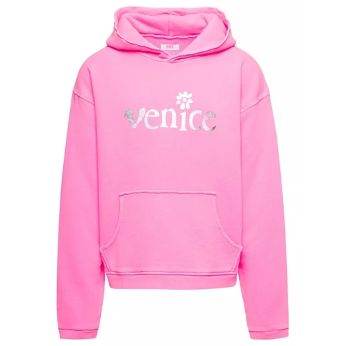 Erl Unisex Silver Print Venice Hoode Knit Pink 