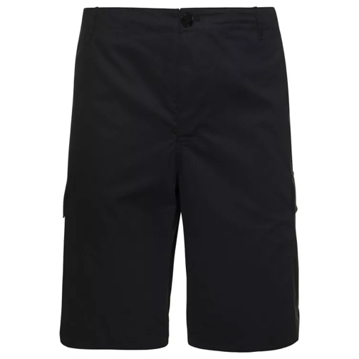 Kenzo Black Cargo Shorts With Logo Patch In Cotton Black Korte broek