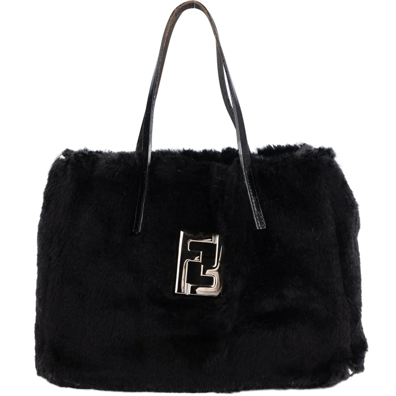 Fendi Schultertasche Fendi FF Black Fur Handbag mehrfarbig
