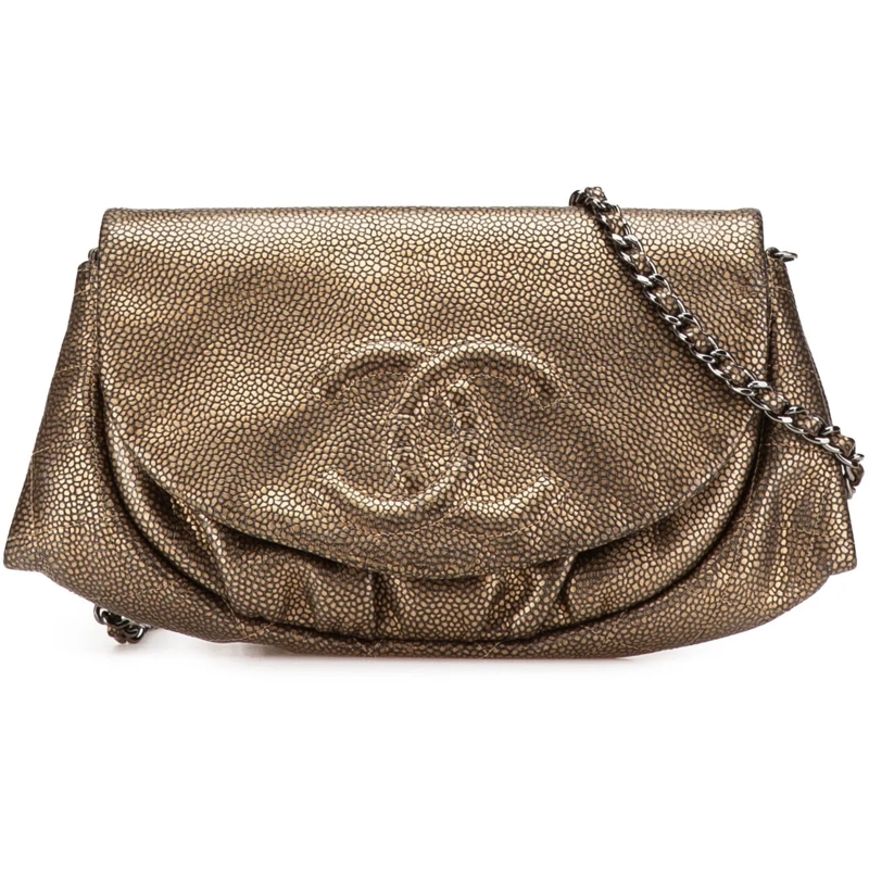 Chanel Sac à bandoulière CC Metallic Caviar Half Moon Wallet on Chain gold