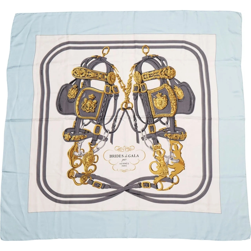 Hermès Wollschal Hermes Classic "BRIDES de GALA" Silk Carre 90 Scar blau