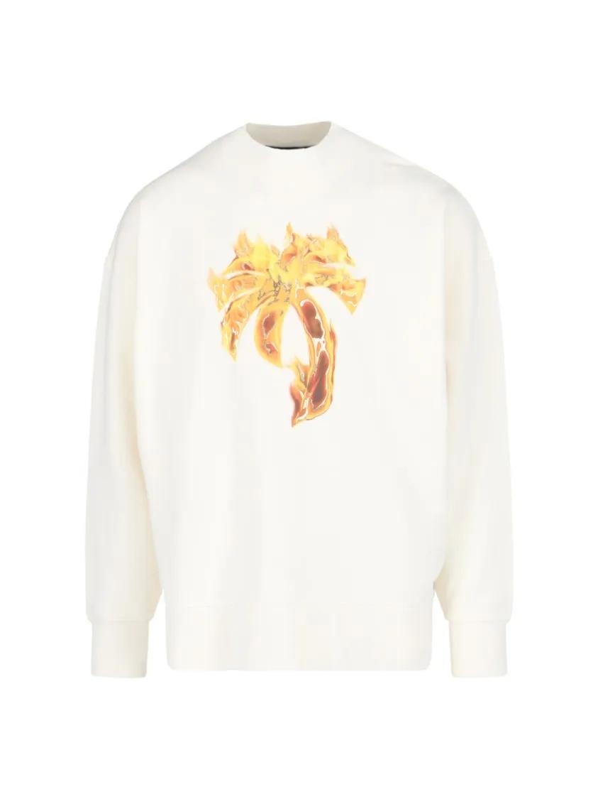 スウェット・トレーナー PALM ANGELS COTTON BURNING MONOGRAM PRINT SWEATSHIRT Palm Angels Burning Palm Printed Sweatshirt – Off-White Neutrals