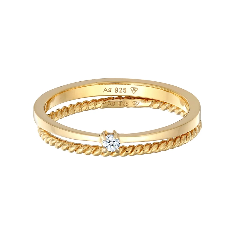 Elli Diamantring Ring Diamant (0.03 ct.) Kordel 2er Ring Set 925 Si gold(Image 2)