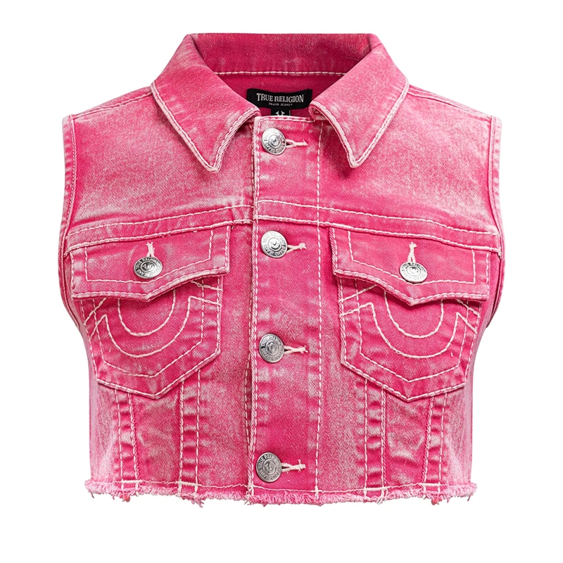 True Religion Weste Jeansweste BIG T pink