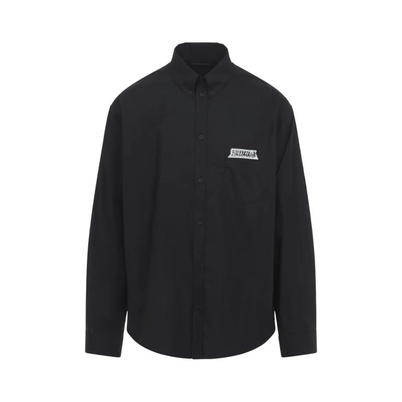 Balenciaga Overhemd Long-Sleeve Button-Up Shirt With Graphic Patch Det Black