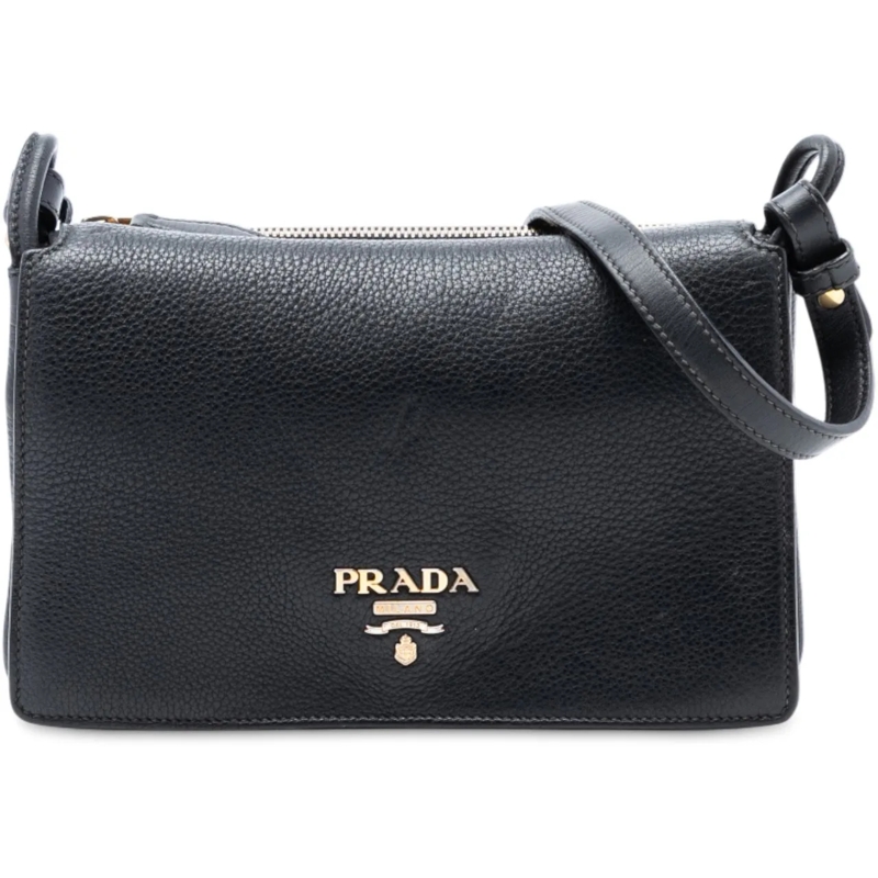 Prada Schultertasche Vitello Daino Flap Crossbody schwarz