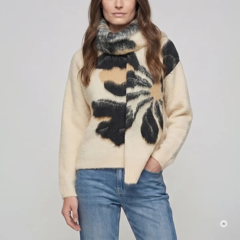 Marc Aurel  Pullover- Rundhals- Blütenintarsie- überschnit beige(Image 3)