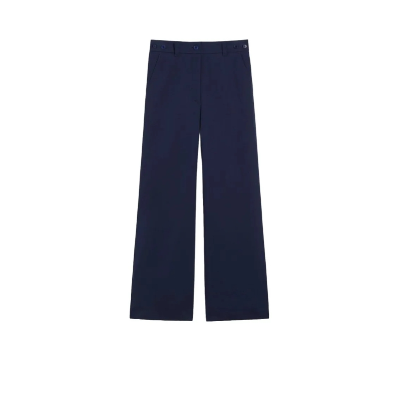 Max Mara  High-Waisted Wide-Leg Pants With Button Details Blue