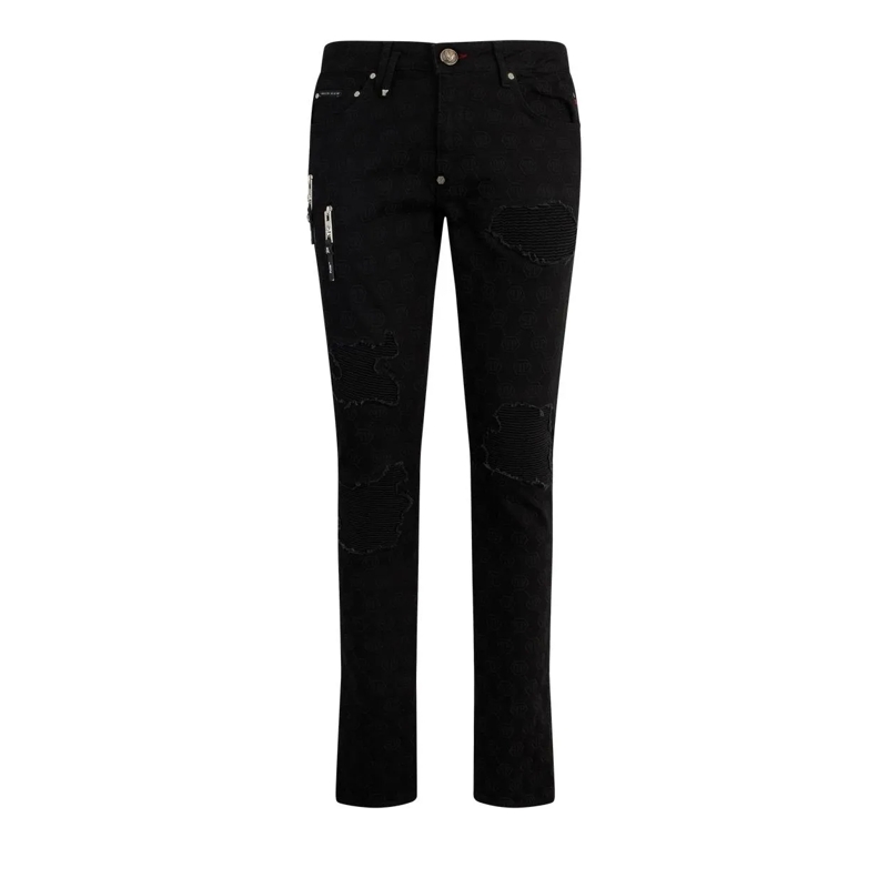 Philipp Plein Jeans mit geradem Bein Rockstar Fit Jeans Embroidery Monogram schwarz