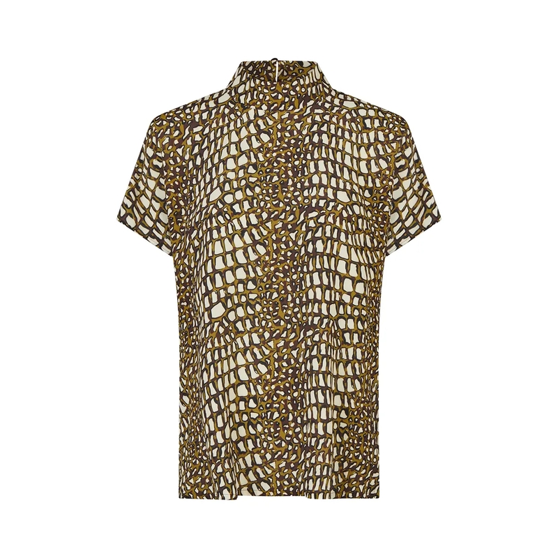 Marc Aurel Bluse Top mit Stehkragen und Reptiliennprint grün