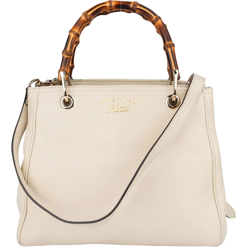 Gucci Tote White Leather Bamboo Handbag weiß