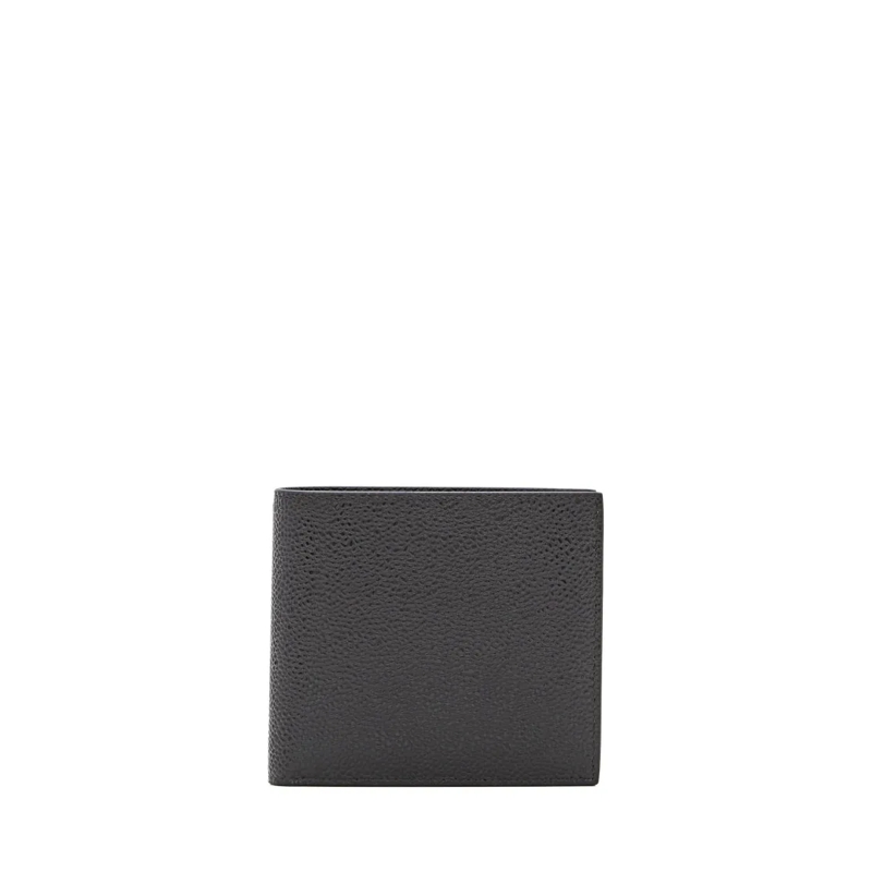 Thom Browne Porte-monnaie Pebble Grain Leather Billfold Wallet With Signatur Black