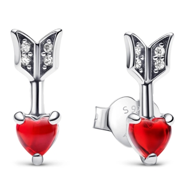 Pandora Heart arrow sterling silver stud earrings with red