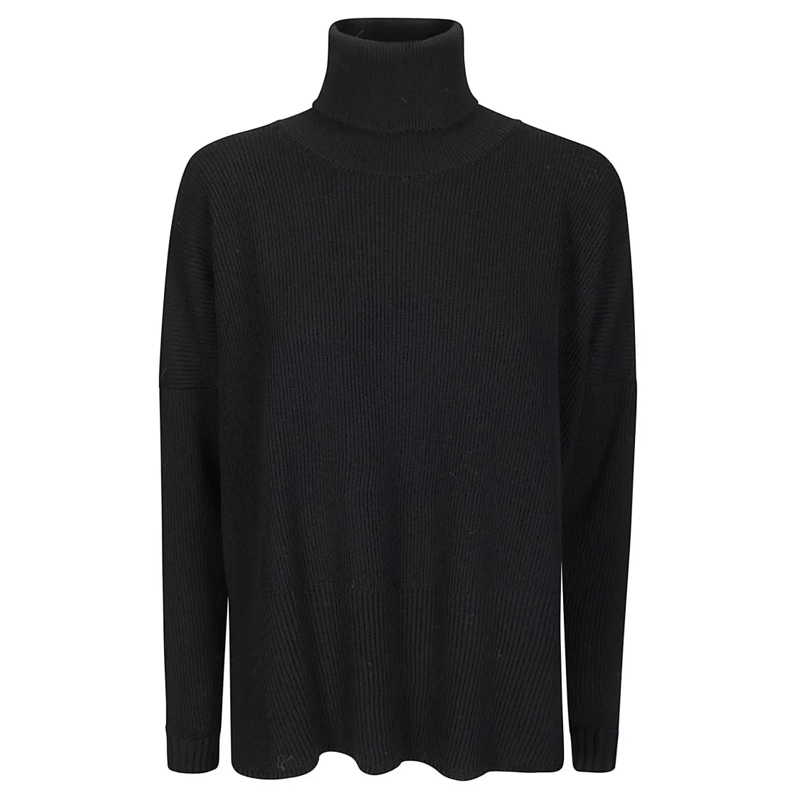 ARCHIVIO B Rollkragenpullover High Collar Merino Wool Turtleneck Sweater Black