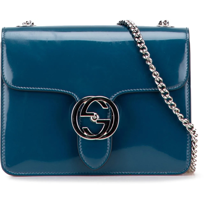 Gucci Schultertasche Small Polished Calfskin Interlocking G Dollar Cros blau