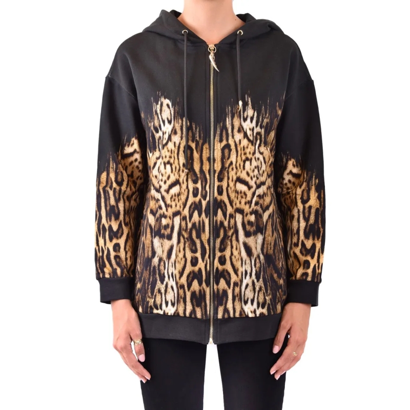 Roberto Cavalli  Multicolor Animal Print Sweatshirt With Gold-Tone  Black