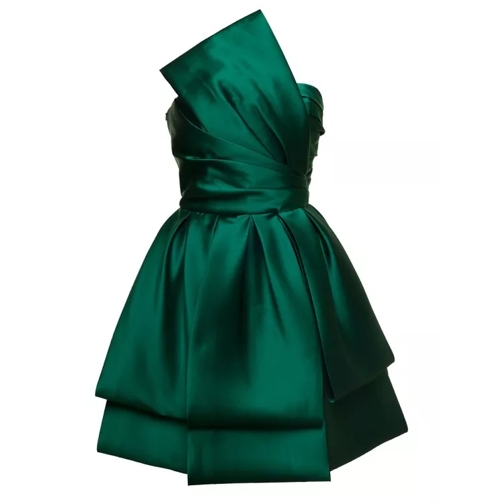 Alberta Ferretti Mini Green Flared Dress With Maxi Detail In Silk B Green 