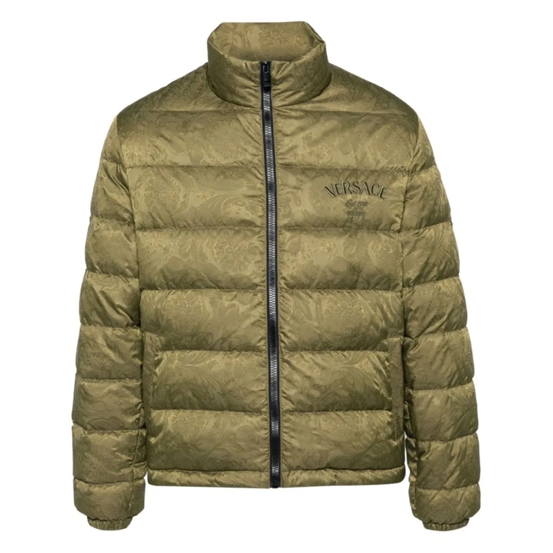Versace Daunenjacke Olive Green Textured Finish Padded Jacket Brown