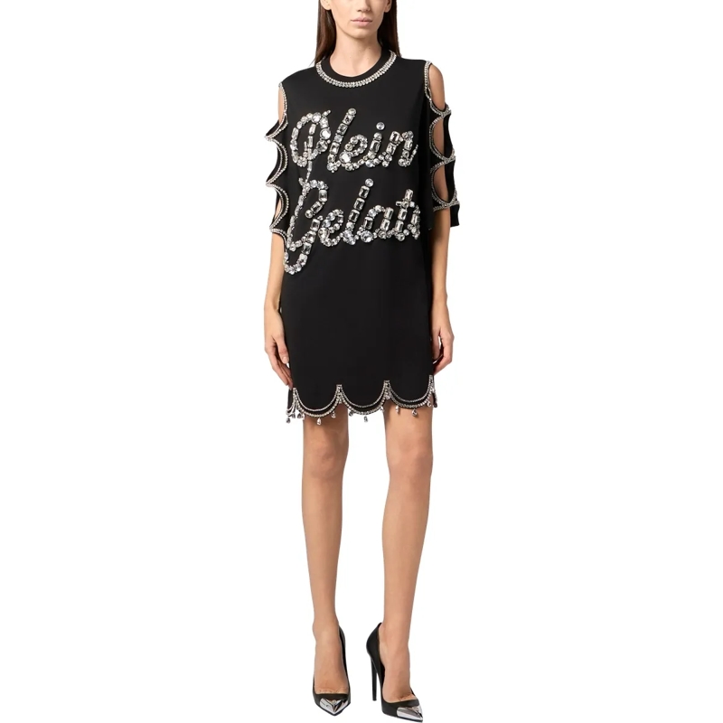 Philipp Plein Midikleid Mini T-Shirt Dress Crystal Waves schwarz(Image 4)