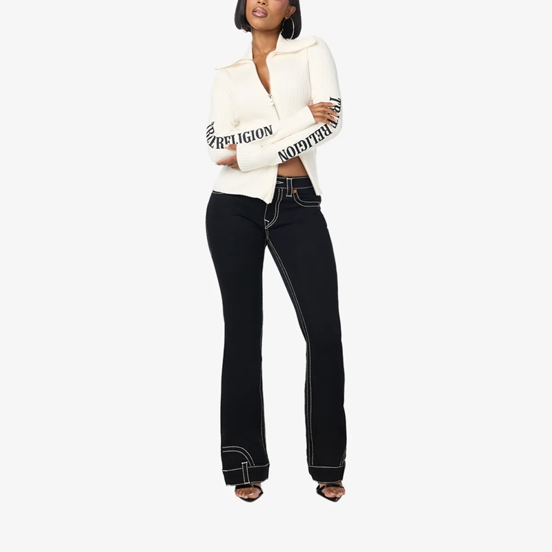 True Religion Strickjacke Sweater ZIP- Langarm- Ripp-Optik- Enganliegend offwhite(Image 2)