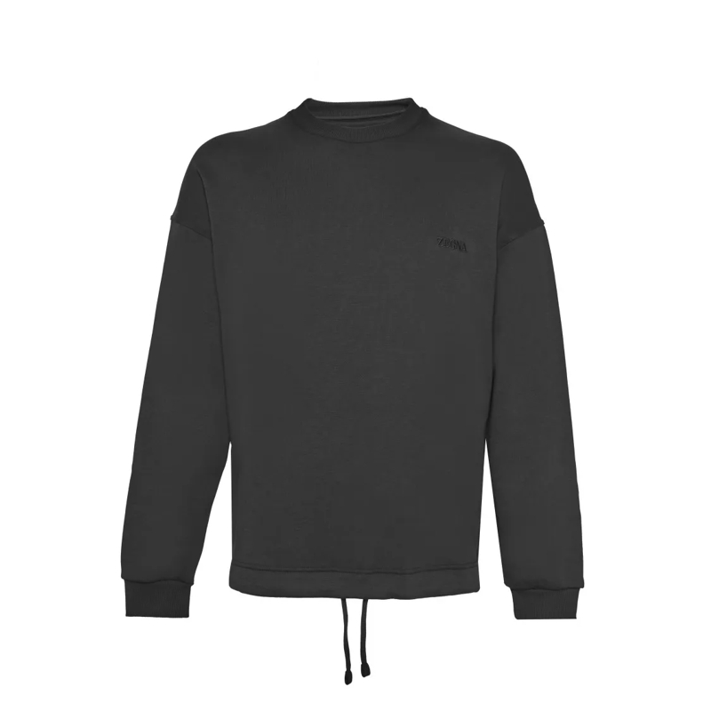 Zegna  Regular Fit Black Sweatshirt With Ribbed Details Black