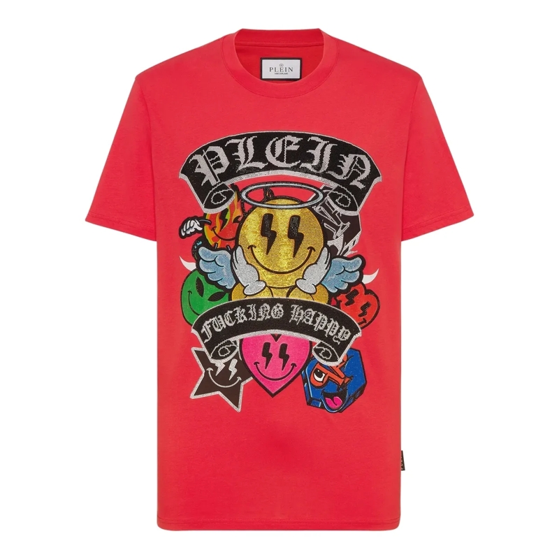Philipp Plein T-Shirt T-Shirt Smile Mit Schmucksteinen rot