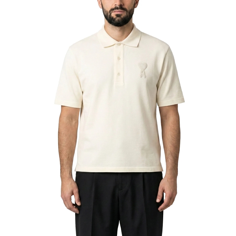 AMI Paris Polohemd Minimalist Short-Sleeve Polo Shirt With Heart Embl Neutrals(Image 4)