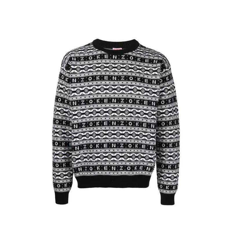 Kenzo Wollpullover Striped Wool Sweater Grey