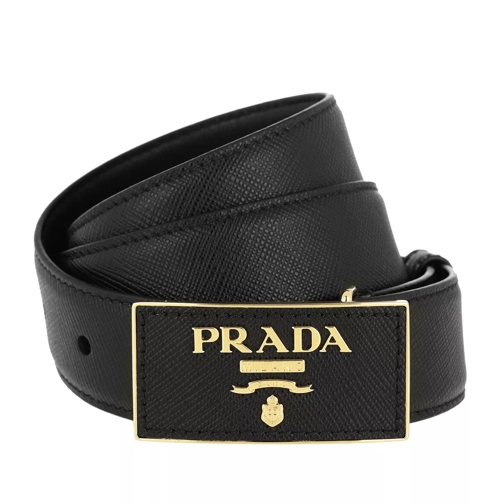 Prada Square Buckle Belt Leather Saffiano Black Leren Riem