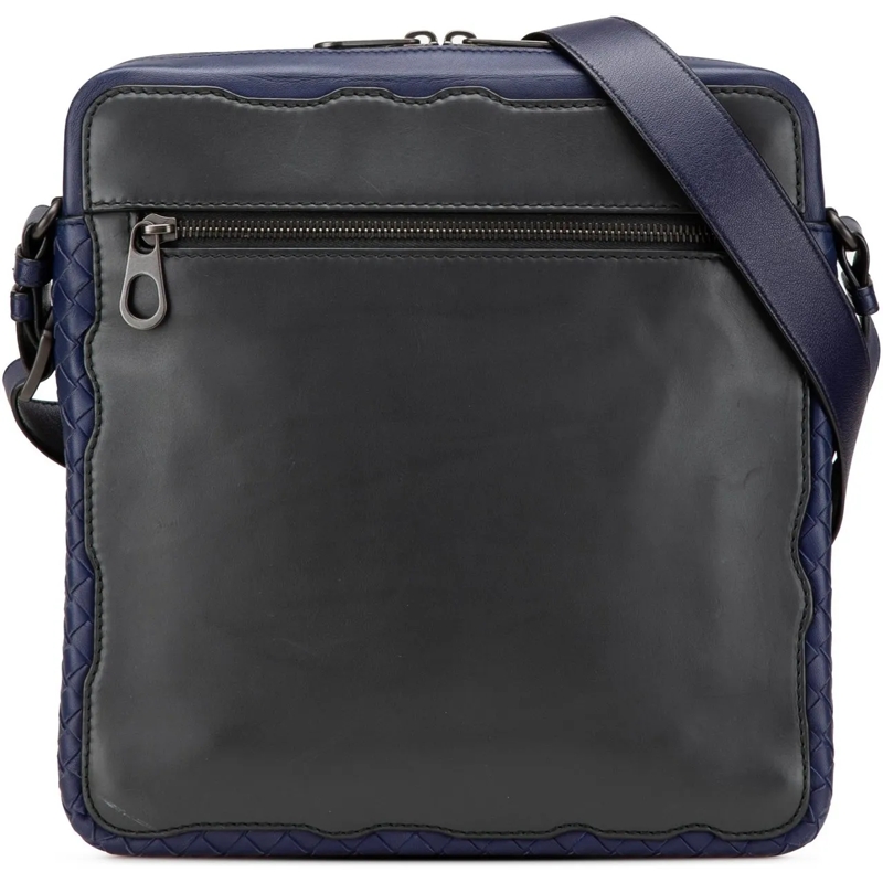 Bottega Veneta Schultertasche Intrecciato Trimmed Leather Crossbody schwarz