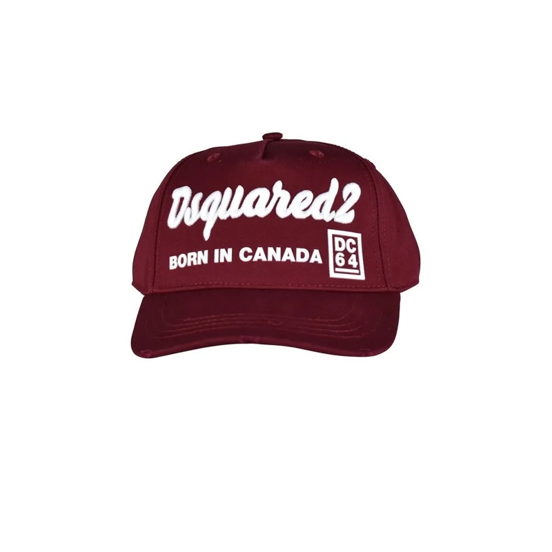 Dsquared2 Hut Burgundy Cotton Cap With Iconic Embroidery Red