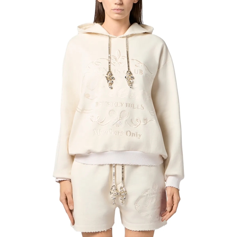 Philipp Plein Top Washed Hoodie Tennis Club Crystals weiss(Image 3)