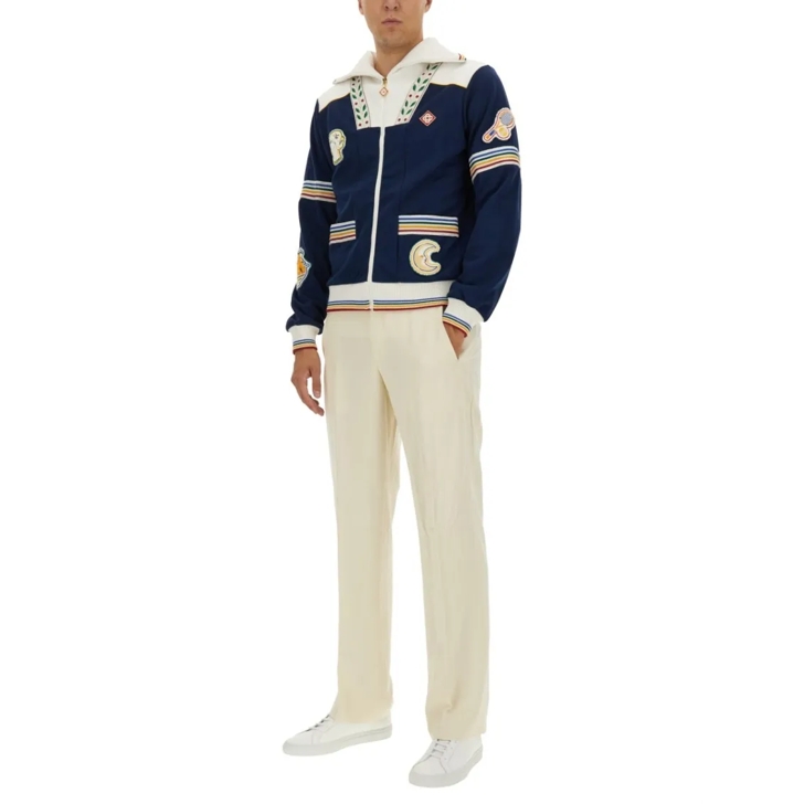 Casablanca Navy Zip Sweatshirt With Embroidered Patches Blue