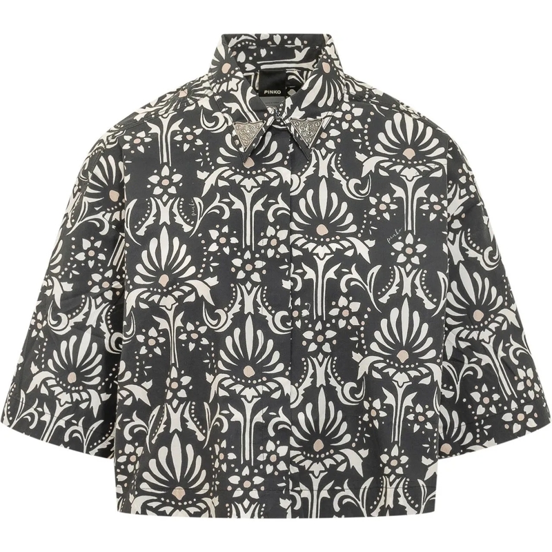 Pinko Bluse Camicia a Maniche Corte con Stampa dunkelgrau