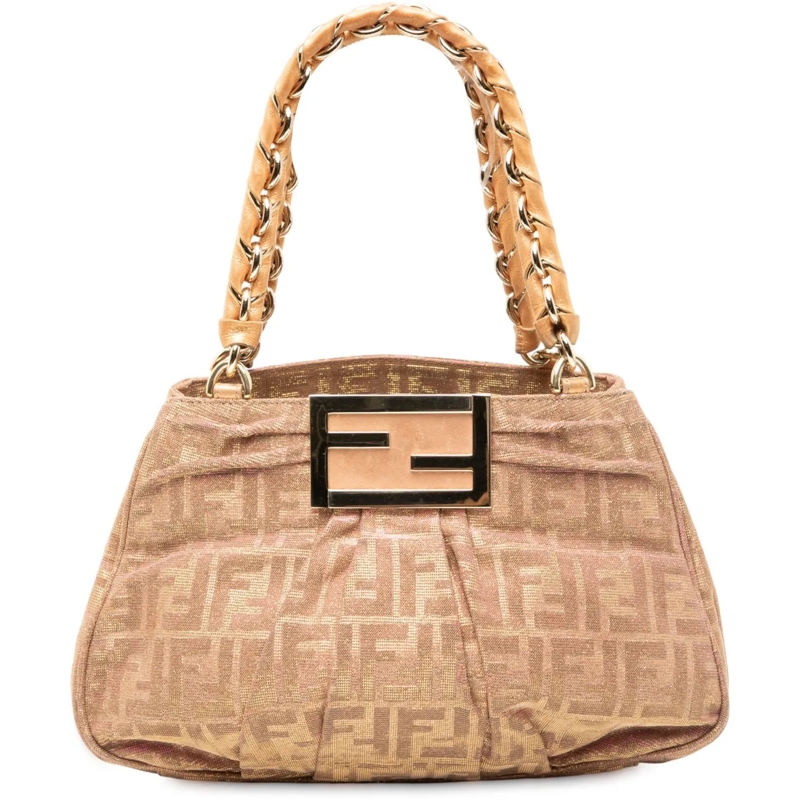 Fendi Shopper Small Zucca Metallic Lurex Mia Chain Tote braun