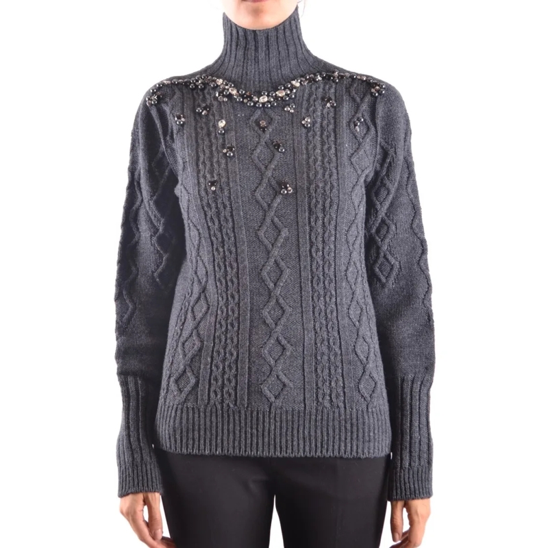 Pinko Rollkragenpullover High Ribbed Turtleneck Sweater With Textured Knit Grey