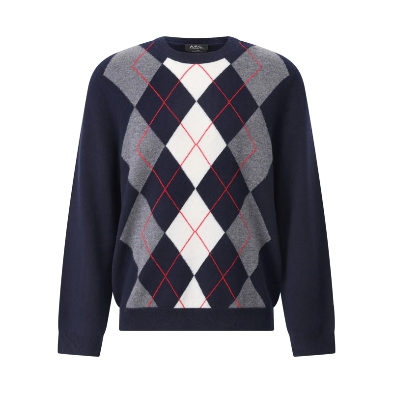A.P.C. Trui Pullover Evan mit Argylmuster Dunkelblau