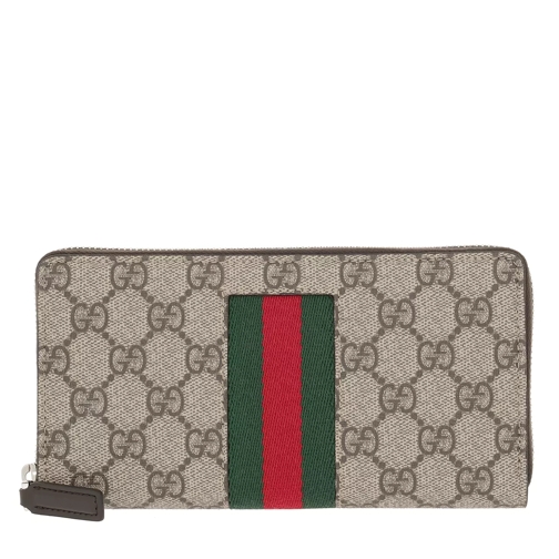 Gucci Web GG Supreme Zip Around Wallet Beige Plånbok med dragkedja