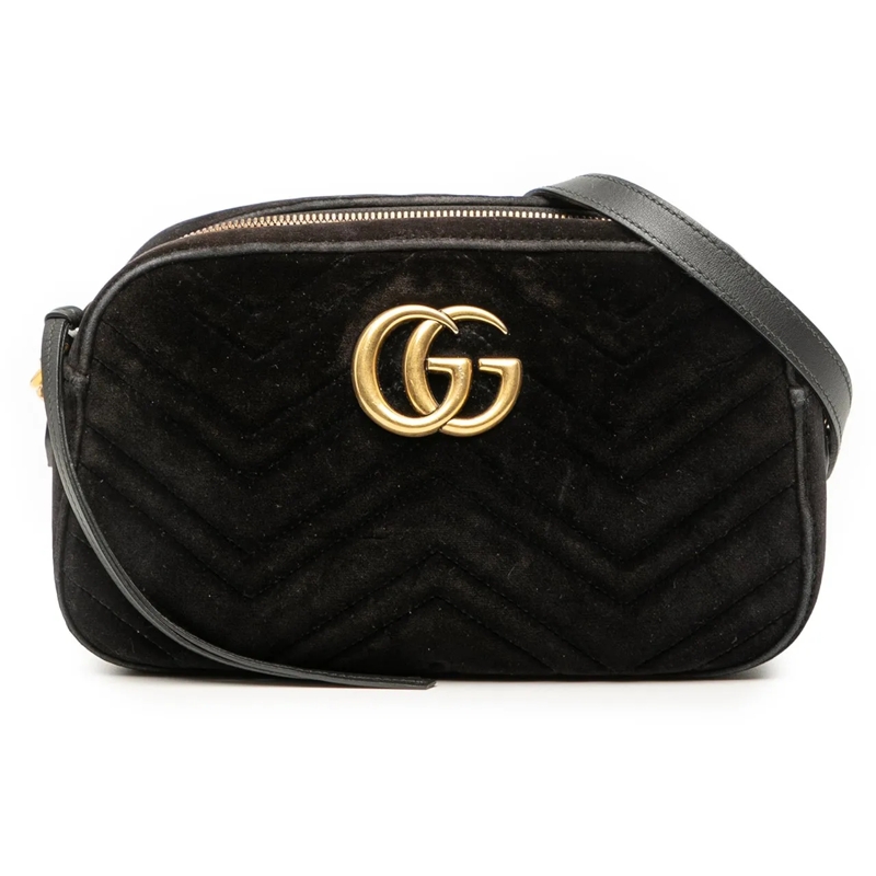 Gucci Schultertasche Small GG Marmont Matelasse Velvet Crossbody schwarz