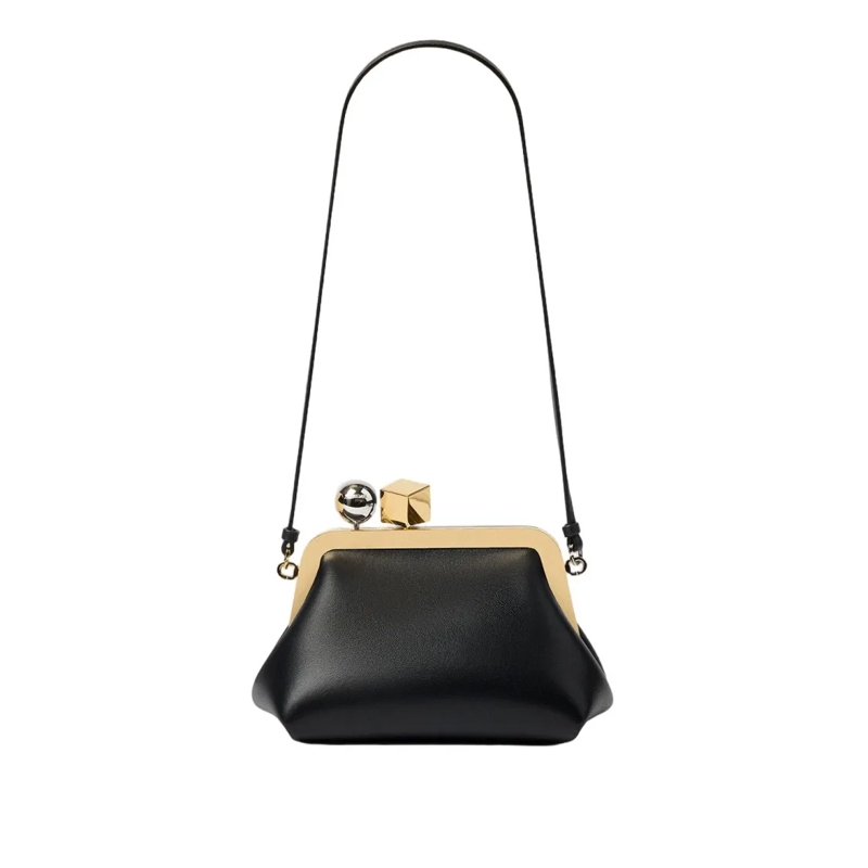 Jacquemus Sac à bandoulière Nappa Leather Handbag With Contrasting Rond-Carré  Black
