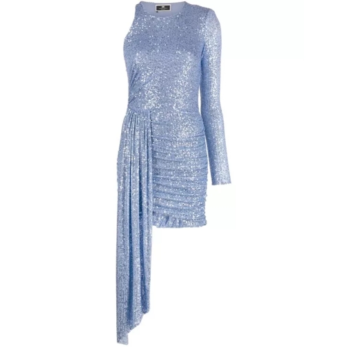 Elisabetta Franchi Asymmetric Sequinned Dress Blue 