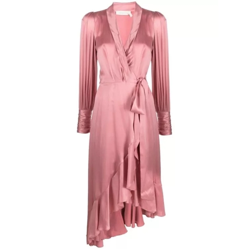 Zimmermann Ruffle-Trim Silk Dress Pink Robes