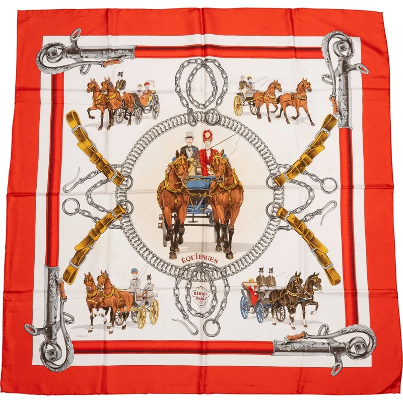 Hermès Wollschal Hermes Classic "equipages" Silk Carre 90 Scarf Tuc rot