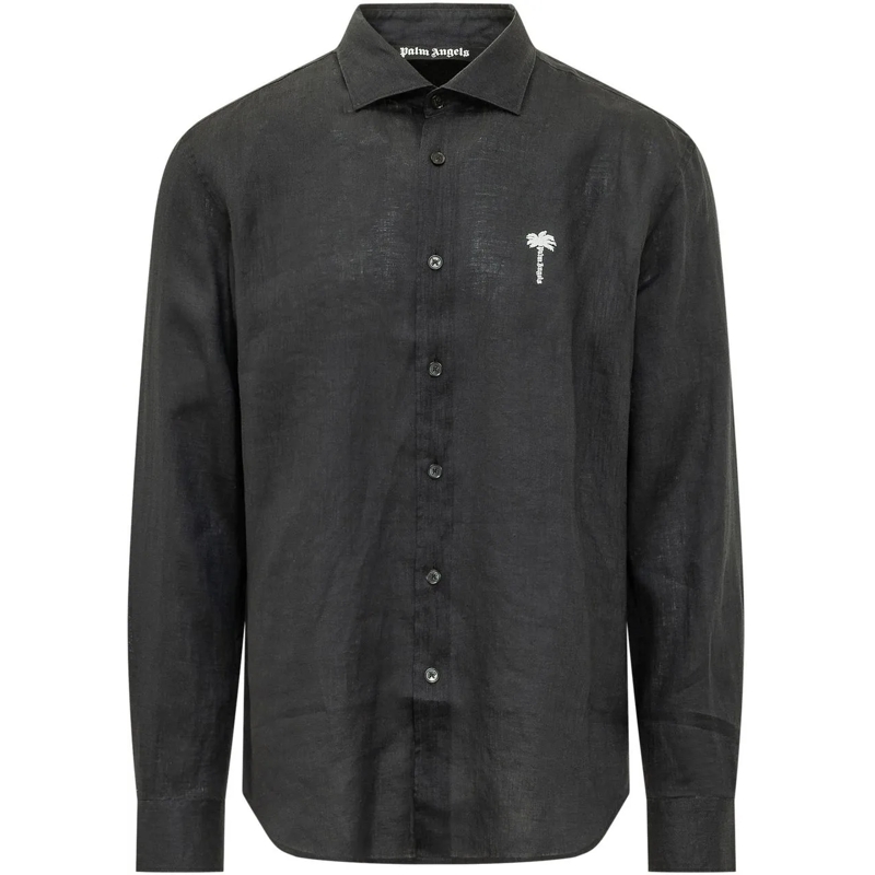 Palm Angels Legeres Oberteil Camicia Regular con Logo Ricamato dunkelgrau