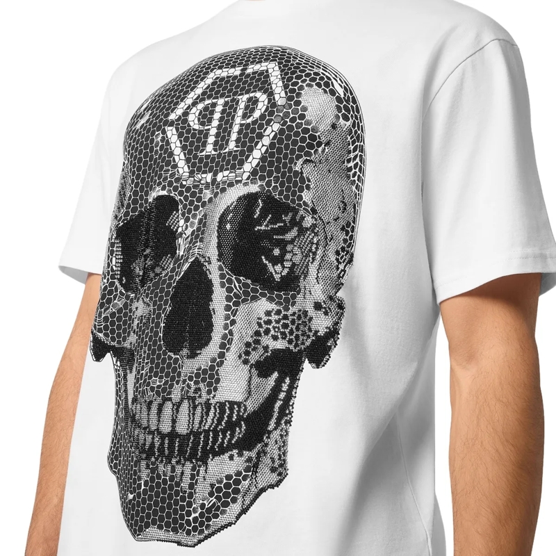Philipp Plein T-Shirt T-Shirt Rundhalsausschnitt Ss Skull Mit Schmuckste weiss(Image 5)