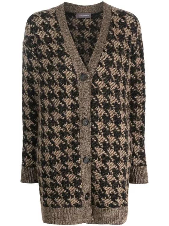 Lorena Antoniazzi - Houndstooth-Pattern Knitwear Cardigan - Größe 42 - brown