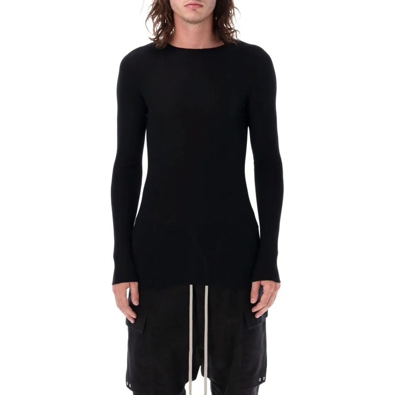 Rick Owens Trui Ribbed Wool Crewneck Top Black